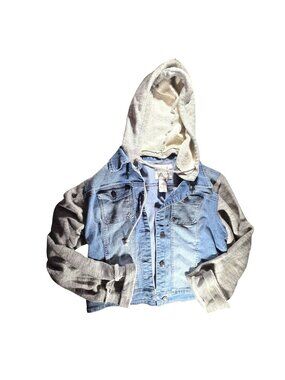 Denim Jacket Gray Knit Sleeves Hood American Rag XL women fall spring casual